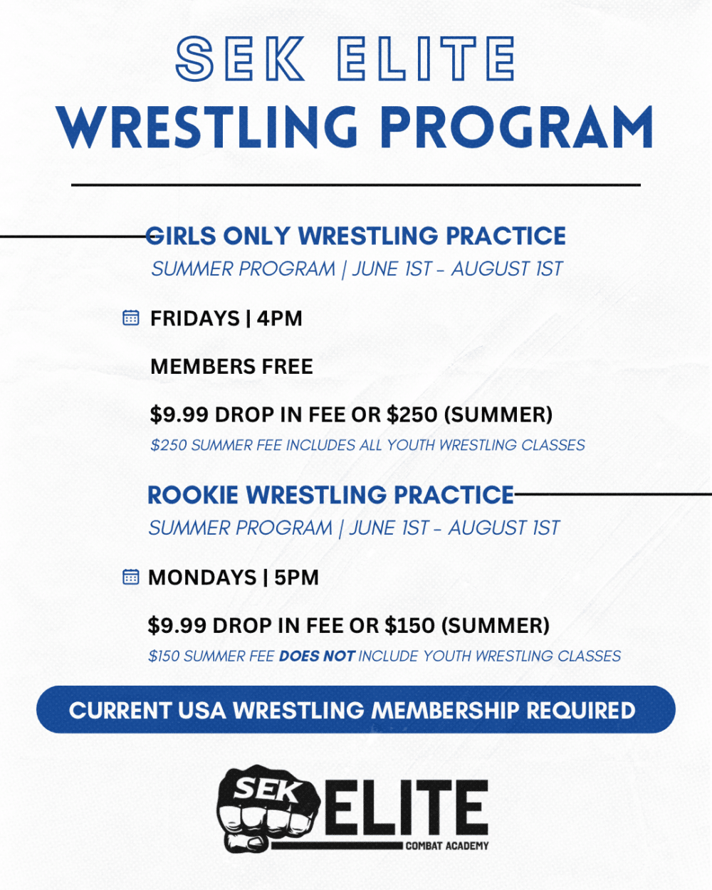 SEK Elite Summer Wrestling Programs